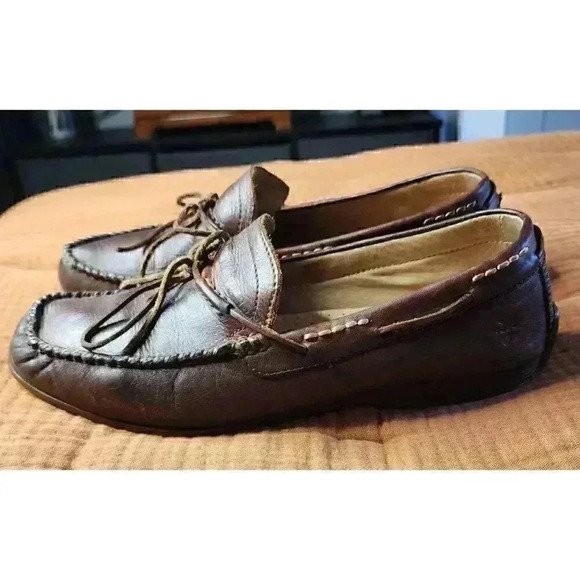 Frye Lewis Tie Slip On Leather Loafers Tan Brown Driving Boat Shoes US Size 9 - Picture 3 of 8